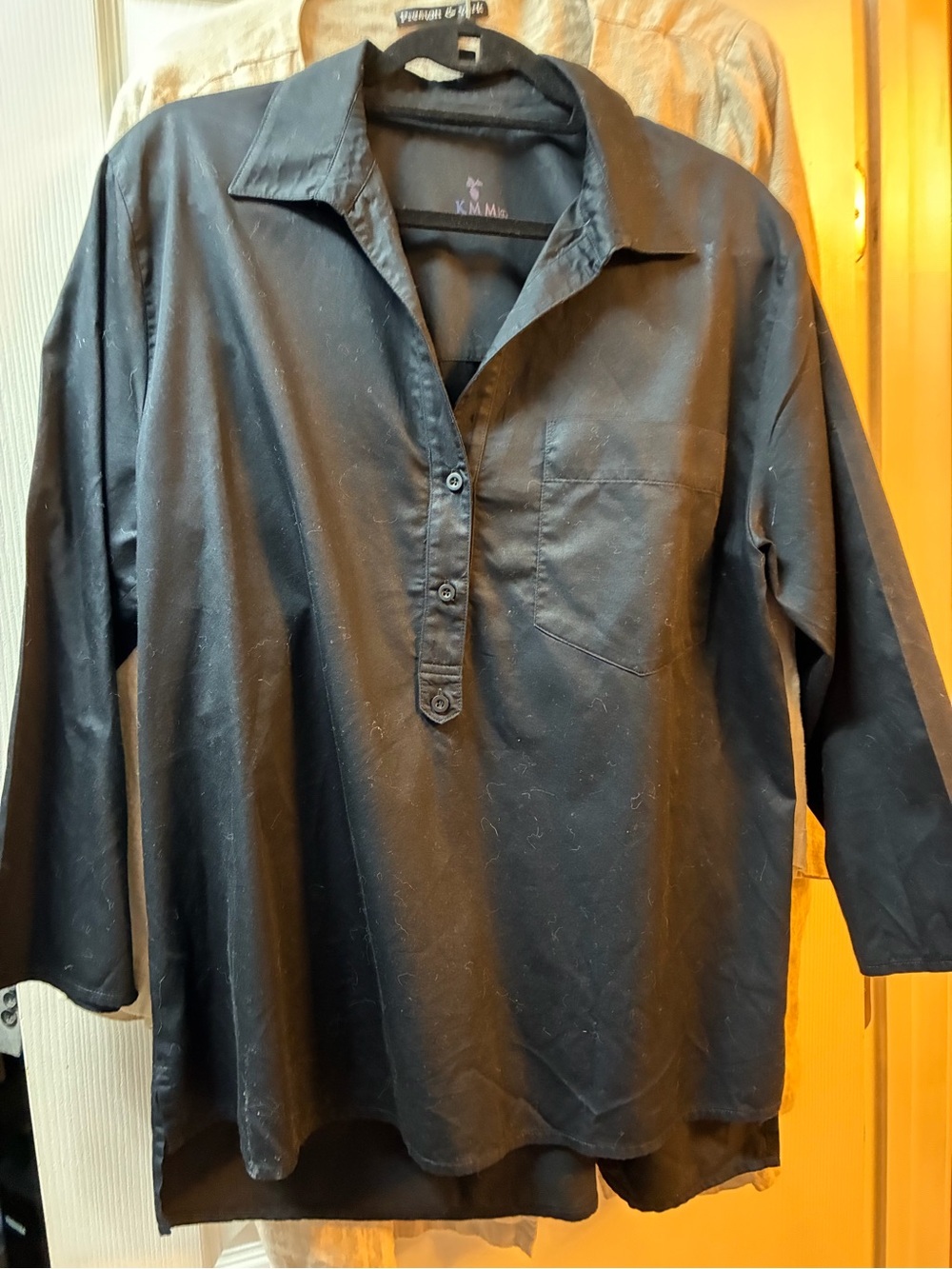 Black 3/4 Sleeve Popover Tunic with Chest Pocket